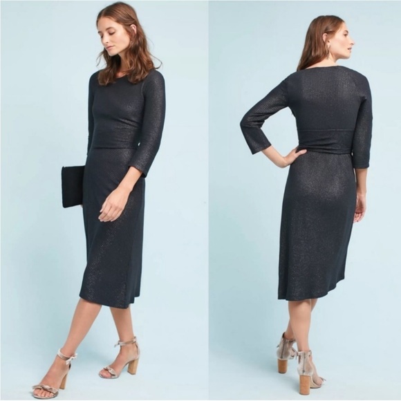 Akemi + Kin for Anthropologie Tegan asymmetric black knit metallic midi … - Picture 1 of 6